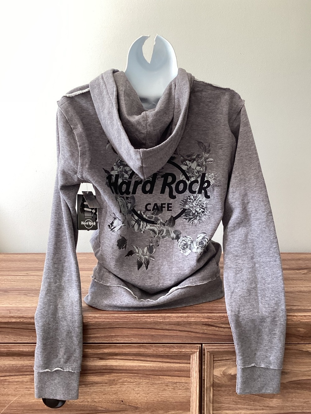 NWT Y2K Hard Rock Cafe Grey Floral Hoodie Zip Sweater Niagra Falls Small